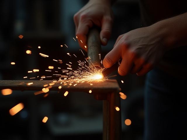 Intens svejsearbejde på metalramme i et værksted hos Kobber & Koks