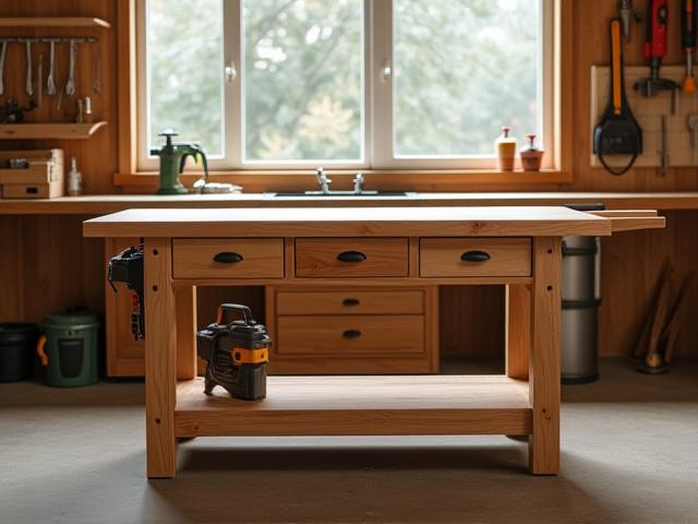 Skræddersyet arbejdsbord til snedkeri, med indbygget værktøjsopbevaring