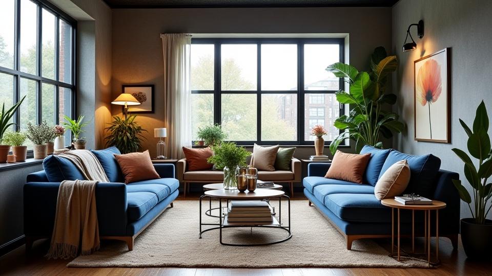 Moderne industrielt inspireret stue