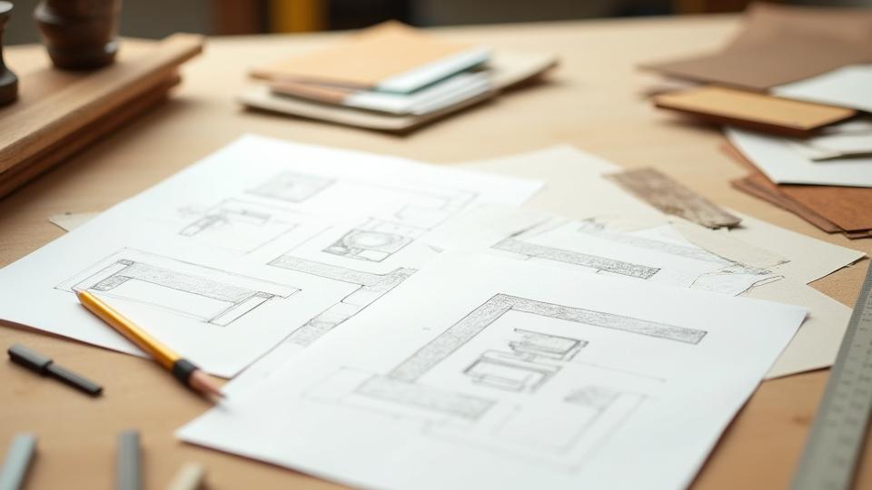 Designtegninger og materialeprøver til skræddersyet møbel